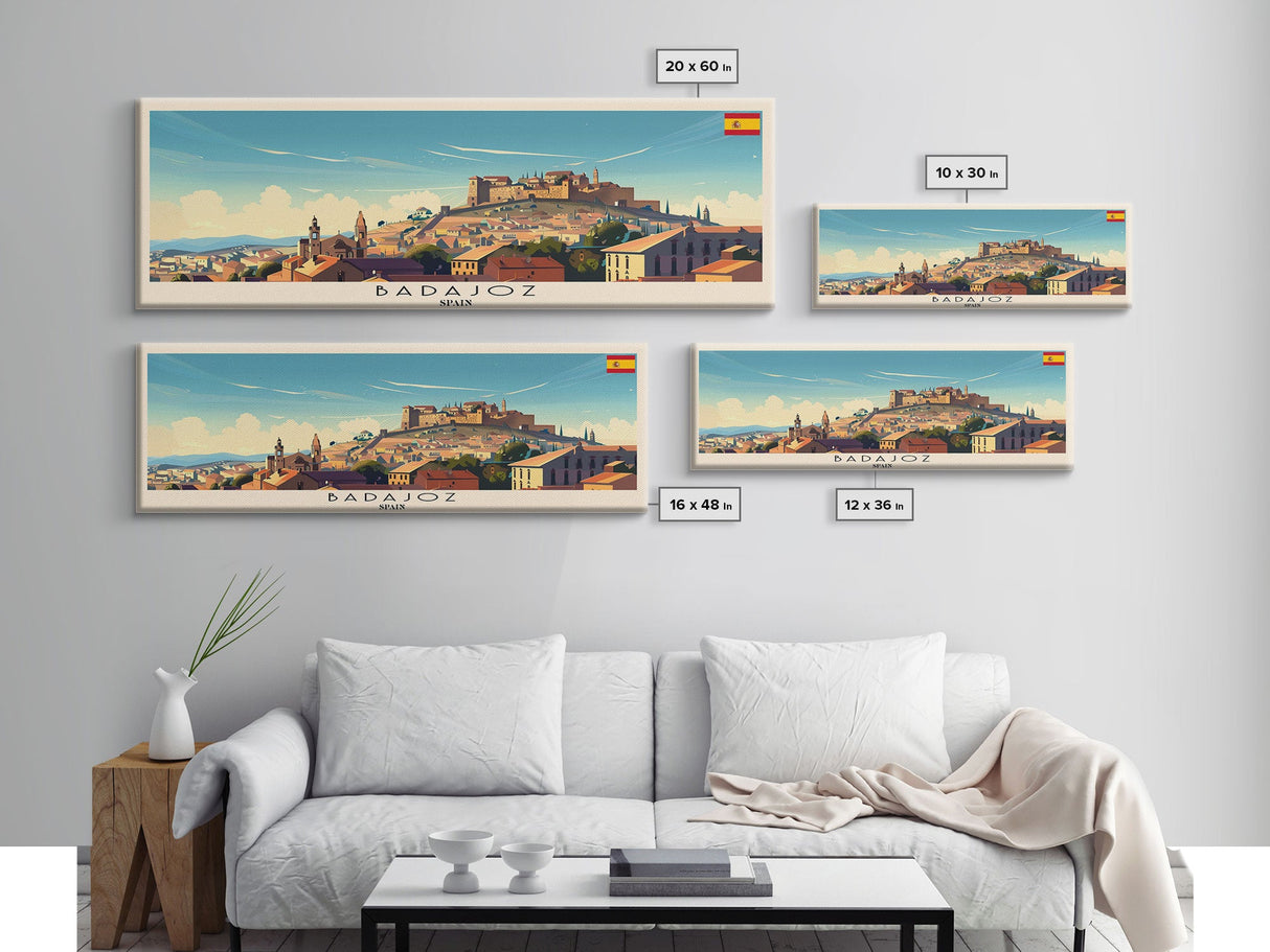 Badajoz Spain Wall Art, Panoramic Travel Poster, Panoramic Framed Canvas Print, City Wall Art, Wall Hanging Home Decor, Travel Art