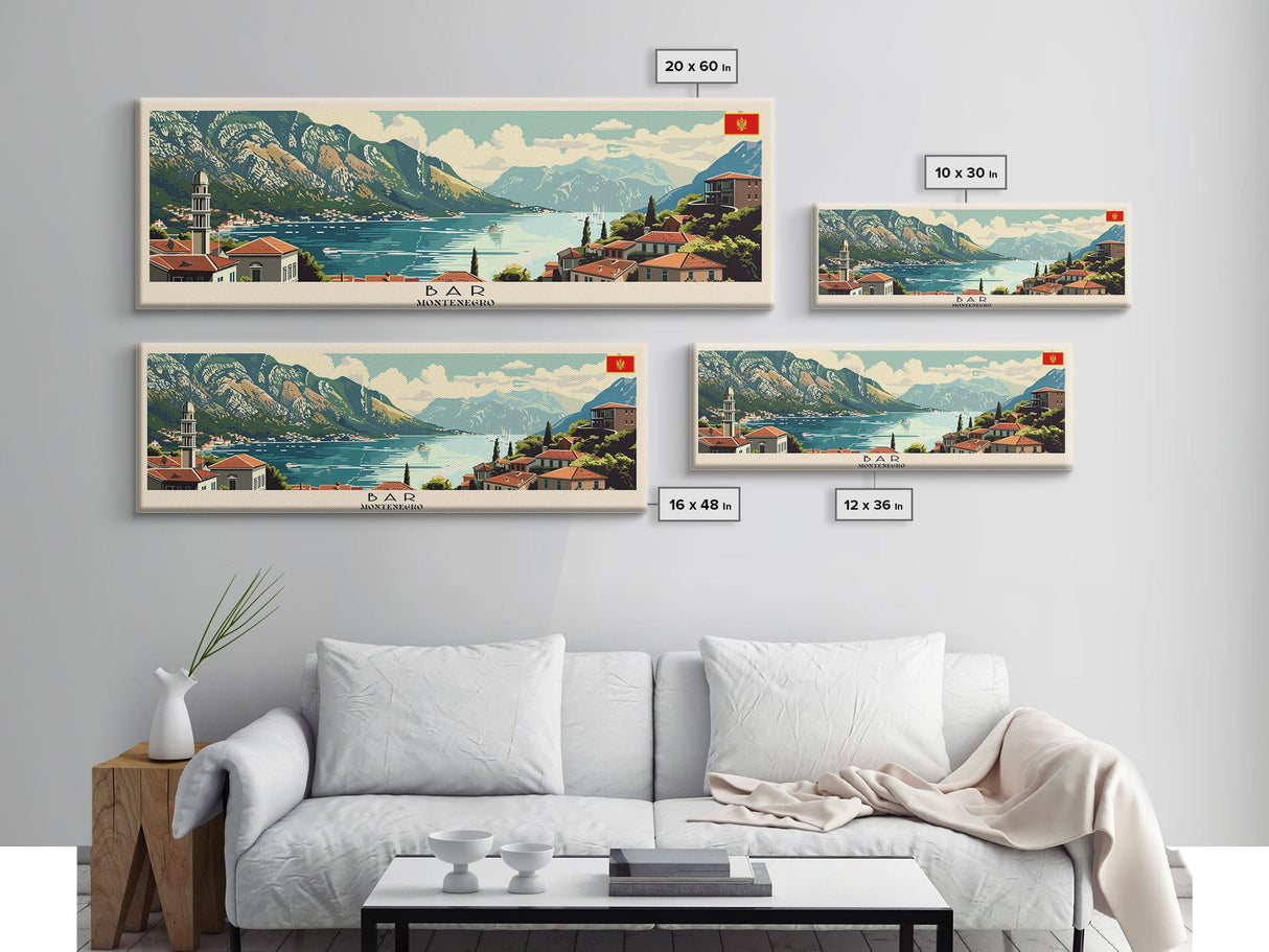 Bar Montenegro Panoramic Travel Poster, Framed Canvas Print or Metal Wall Art, Travel Art, Home Decor, Panoramic Painting, Midcentury Art