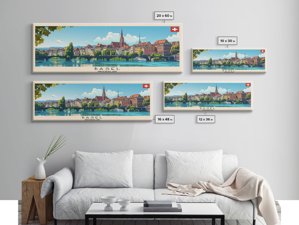 Basel SwitzerlandTravel Art, City Art, Framed Canvas Print or Metal Wall Art, Europe Travel Poster, Panoramic Wall Art, Extra Wide Wall Art