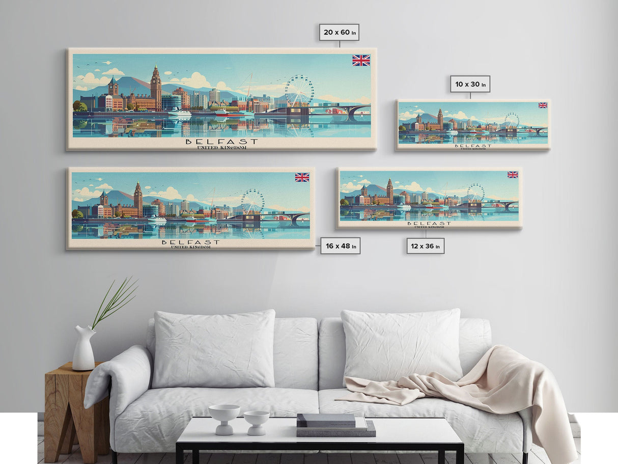 Belfast United Kingdom Travel Print Wall Art, Panoramic City Art, Travel Art, Wall Decor, Vacation Gift, Framed Canvas Print Or Metal Art