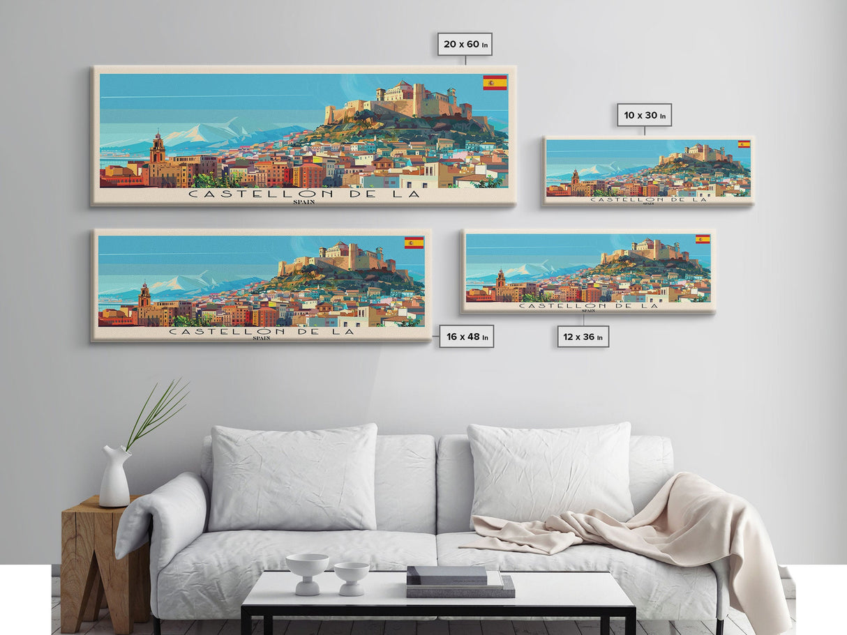 Castellon de la Plana Spain Wall Art, Panoramic Travel Poster, Panoramic Framed Canvas Print, City Wall Art, Wall Hanging Home Decor, Travel Art