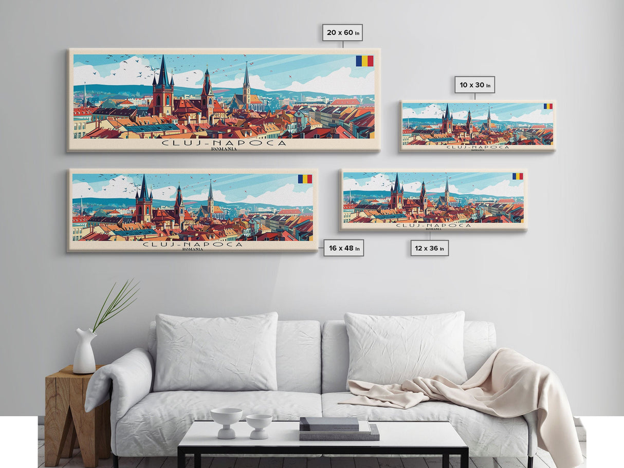 Cluj Napoca Romania Travel Print Wall Art, Panoramic City Art, Travel Art, Wall Decor, Vacation Gift, Framed Canvas Print Or Metal Art