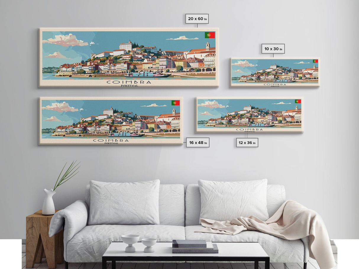 Coimbra Portugal Travel Art, City Art, Framed Canvas Print or Metal Wall Art, Europe Travel Poster, Panoramic Wall Art, Extra Wide Wall Art