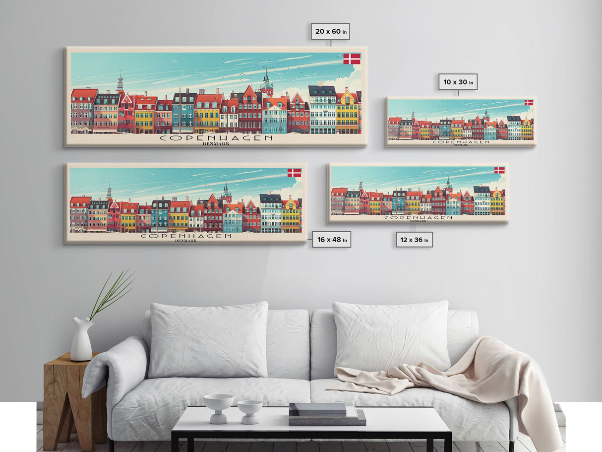 Copenhagen Denmark Travel Print Wall Art, Panoramic City Art, Travel Art, Wall Decor, Vacation Gift, Framed Canvas Print Or Metal Art