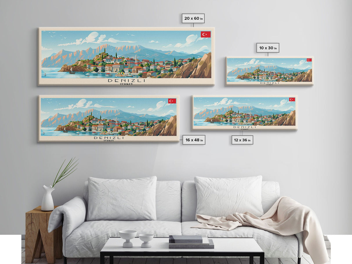 Denizli Turkey Wall Art, Panoramic Travel Poster, Panoramic Framed Canvas Print, City Wall Art, Wall Hanging Home Decor, Travel Art