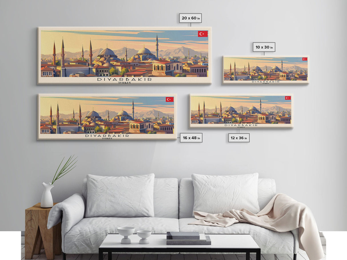 Diyarbakr Turkey Panoramic Travel Poster, Framed Canvas Print or Metal Wall Art, Travel Art, Home Decor, Panoramic Painting, Midcentury Art