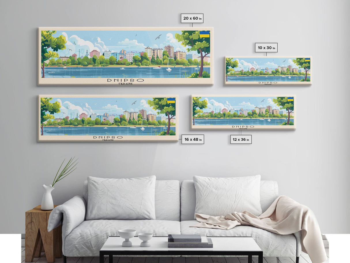 Dnipro Ukraine Wall Art, Panoramic Travel Poster, Panoramic Framed Canvas Print, City Wall Art, Wall Hanging Home Decor, Travel Art