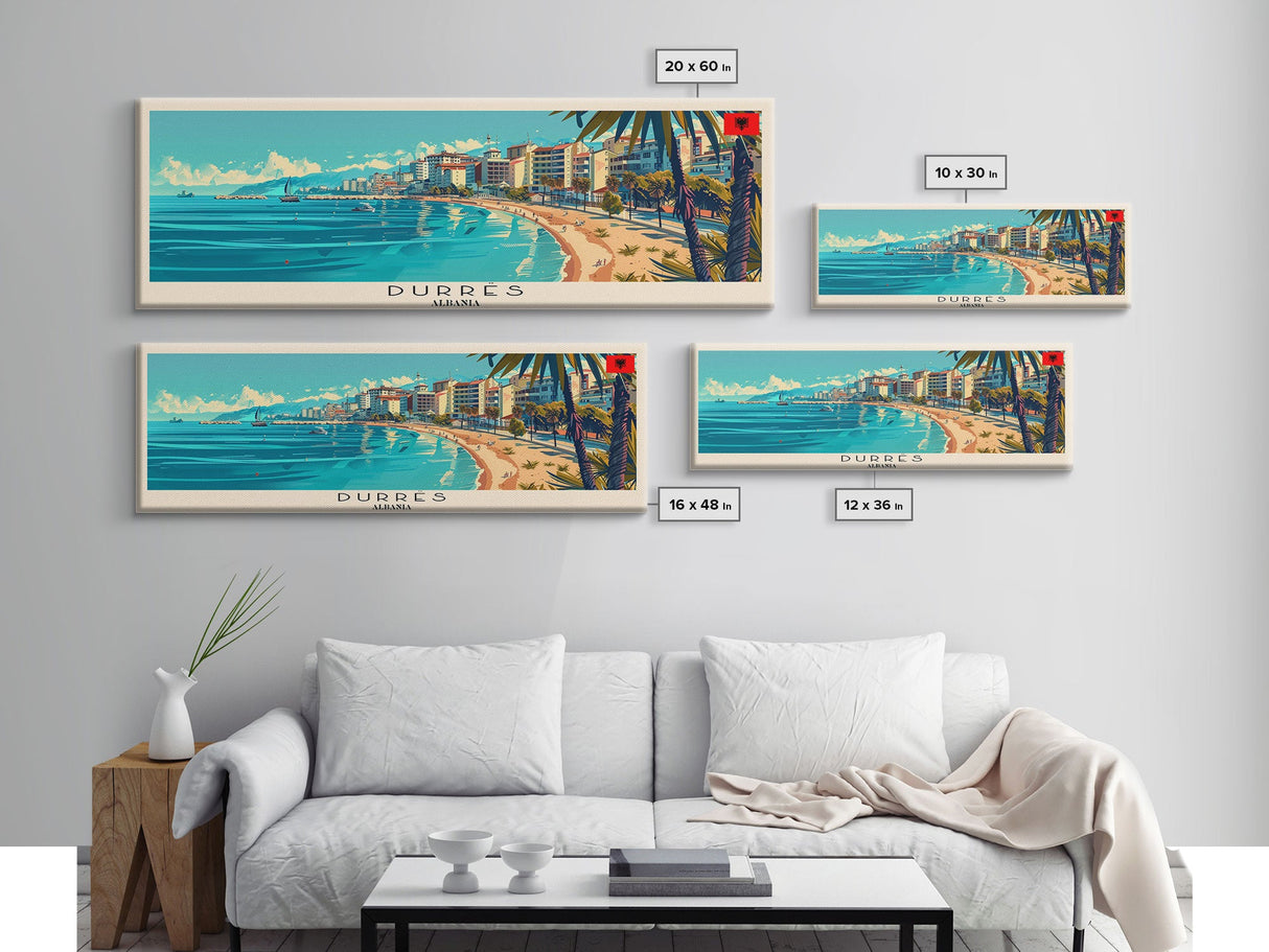 Durres Albania Travel Print Wall Art, Panoramic City Art, Travel Art, Wall Decor, Vacation Gift, Framed Canvas Print Or Metal Art