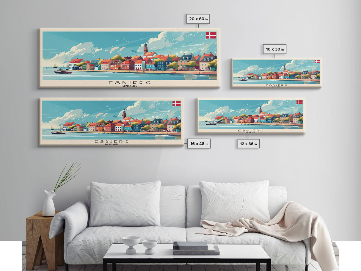 Esbjerg Denmark Travel Art, City Art, Framed Canvas Print or Metal Wall Art, Europe Travel Poster, Panoramic Wall Art, Extra Wide Wall Art