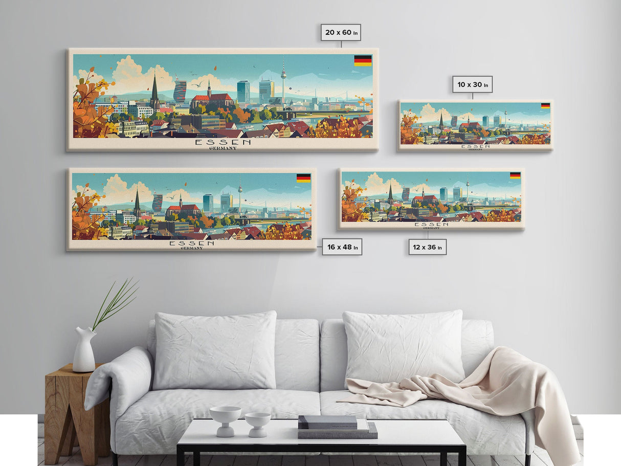 Essen Germany Travel Print Wall Art, Panoramic City Art, Travel Art, Wall Decor, Vacation Gift, Framed Canvas Print Or Metal Art