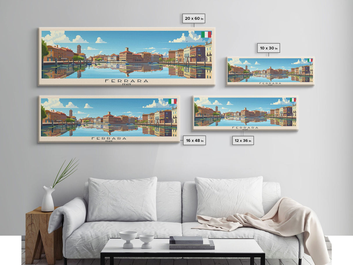 Ferrara Italy Travel Art, City Art, Framed Canvas Print or Metal Wall Art, Europe Travel Poster, Panoramic Wall Art, Extra Wide Wall Art