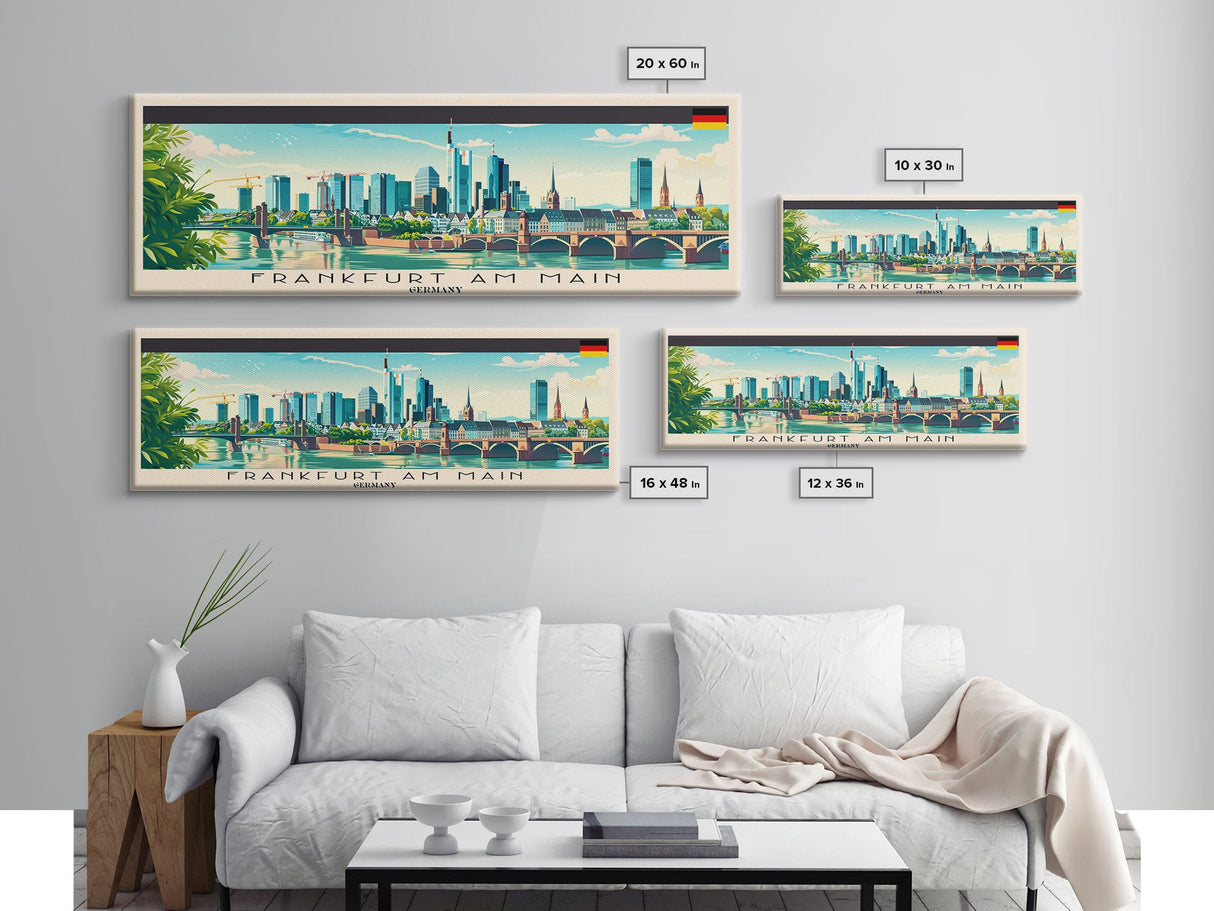 Frankfurt Germany Travel Print Wall Art, Panoramic City Art, Travel Art, Wall Decor, Vacation Gift, Framed Canvas Print Or Metal Art