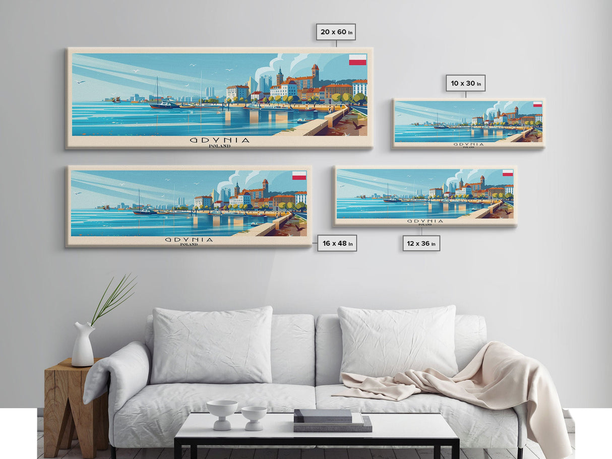 Gdynia Poland Travel Art, City Art, Framed Canvas Print or Metal Wall Art, Europe Travel Poster, Panoramic Wall Art, Extra Wide Wall Art