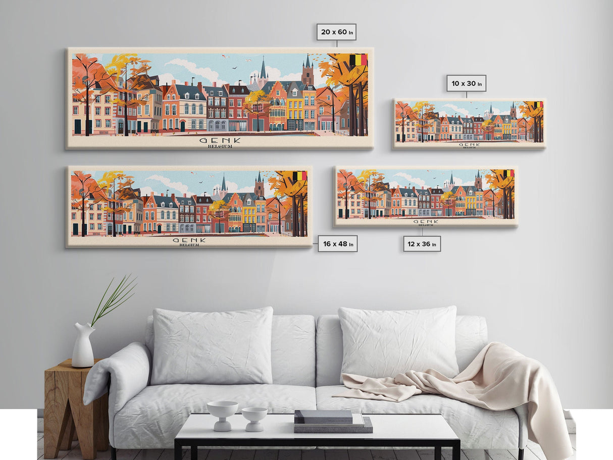 Genk Belgium Travel Print Wall Art, Panoramic City Art, Travel Art, Wall Decor, Vacation Gift, Framed Canvas Print Or Metal Art