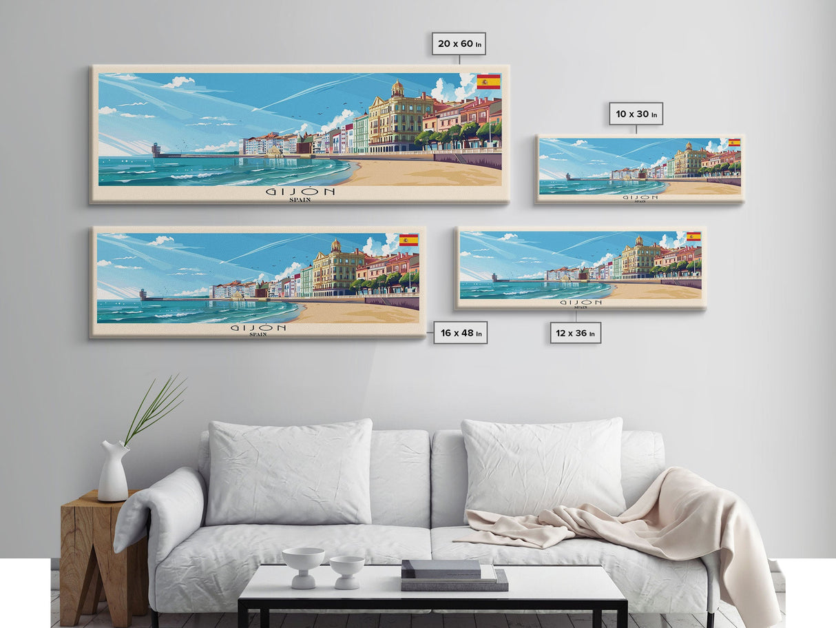 Gijón Spain Travel Print Wall Art, Panoramic City Art, Travel Art, Wall Decor, Vacation Gift, Framed Canvas Print Or Metal Art