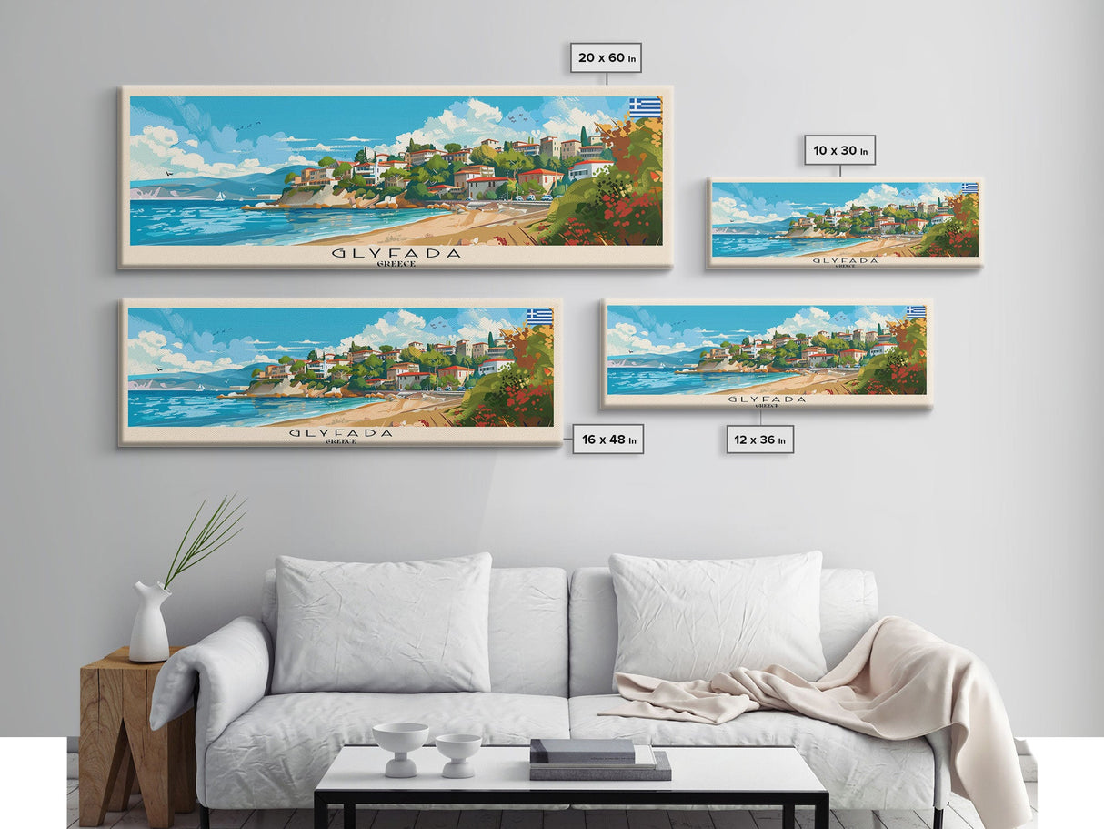 Glyfada Greece Wall Art, Panoramic Travel Poster, Panoramic Framed Canvas Print, City Wall Art, Wall Hanging Home Decor, Travel Art