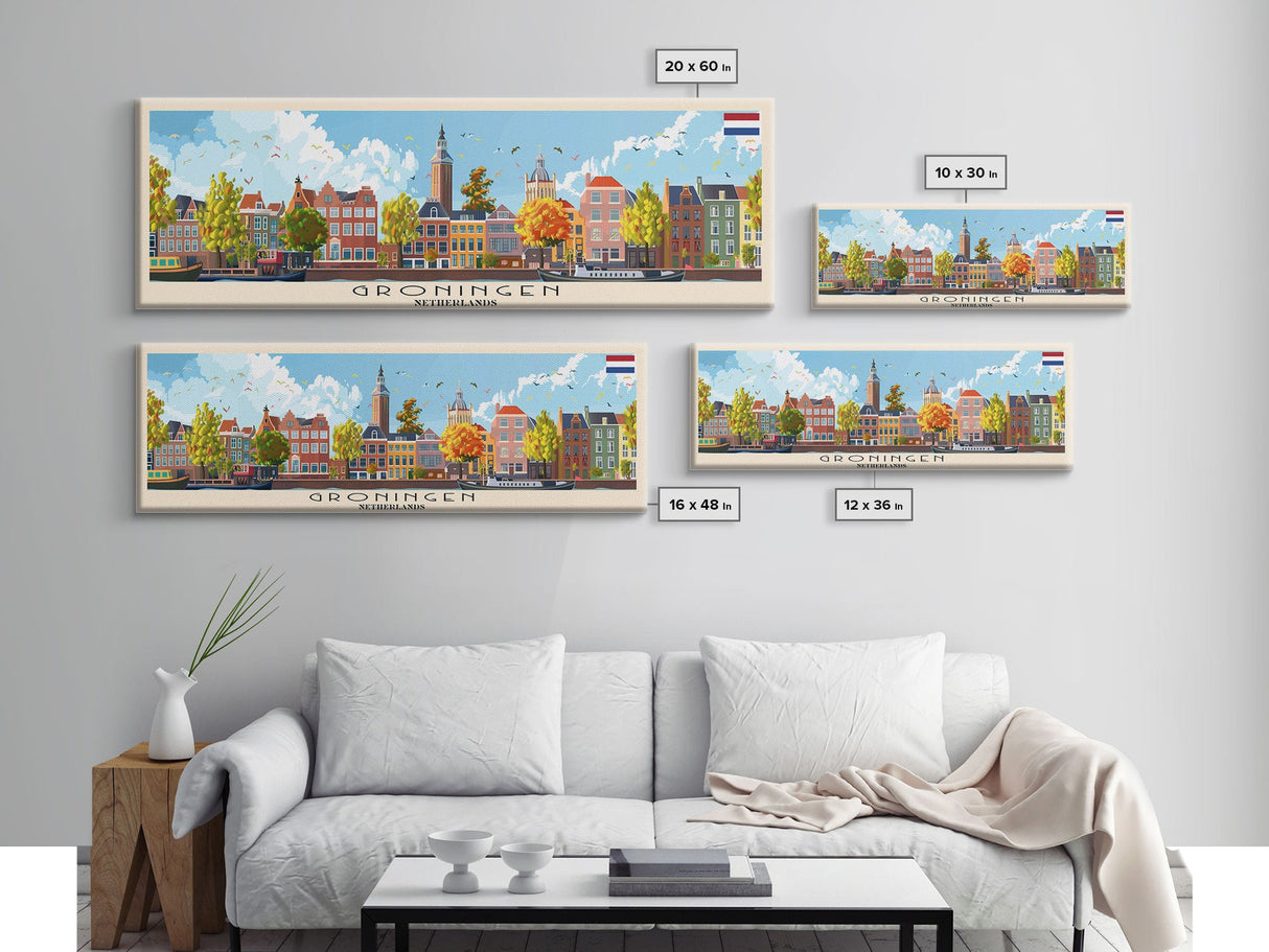 Groningen Netherlands Travel Art, City Art, Framed Canvas Print or Metal Wall Art, Europe Travel Poster, Panoramic Wall Art, Extra Wide Wall Art