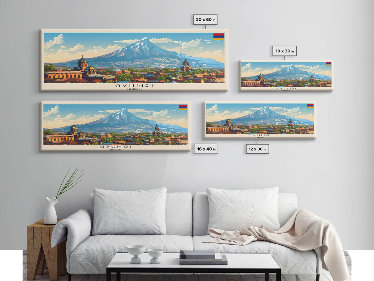 Gyumri Armenia Travel Print Wall Art, Panoramic City Art, Travel Art, Wall Decor, Vacation Gift, Framed Canvas Print Or Metal Art