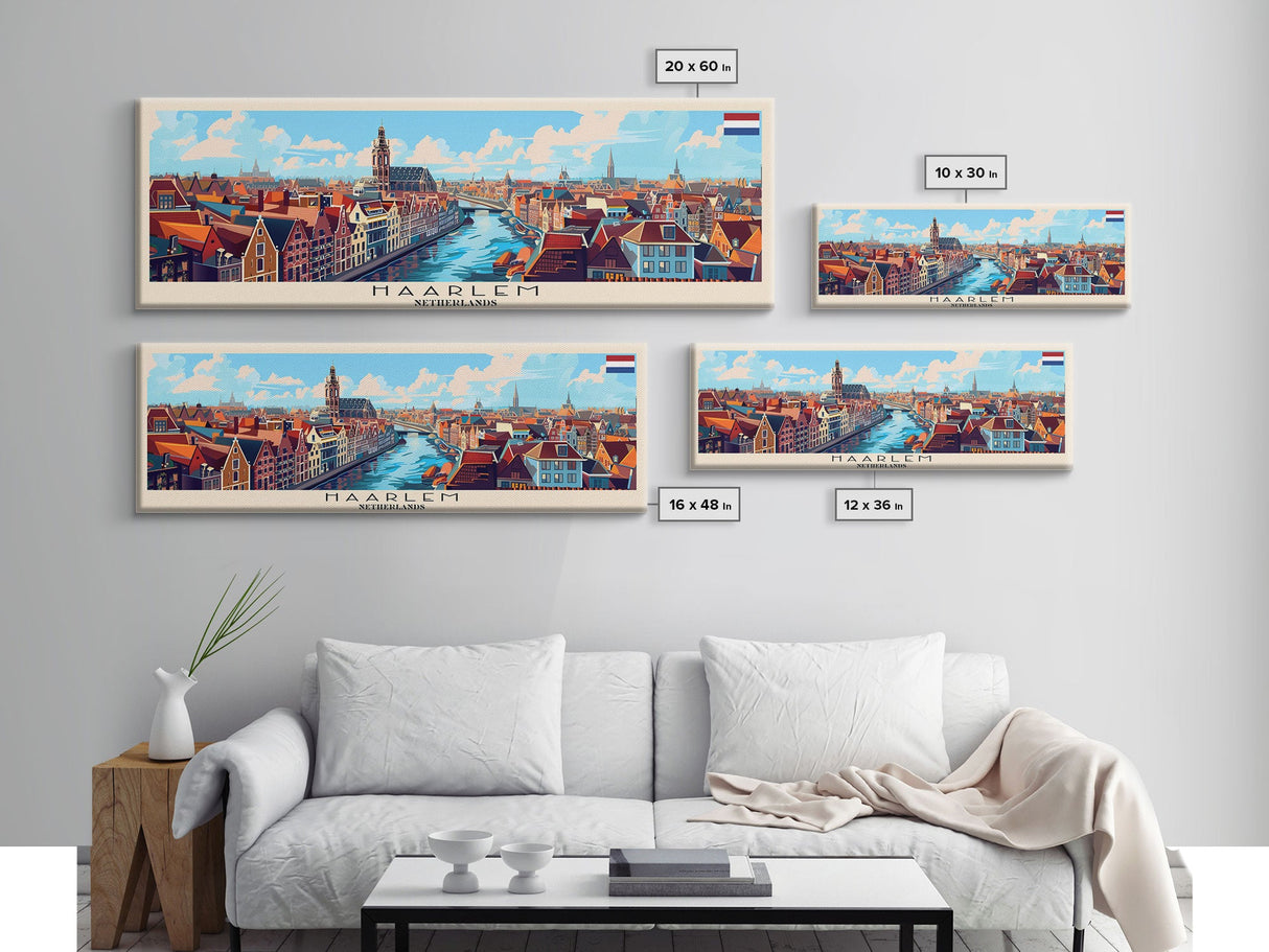 Haarlem Netherlands Travel Art, City Art, Framed Canvas Print or Metal Wall Art, Europe Travel Poster, Panoramic Wall Art, Extra Wide Wall Art