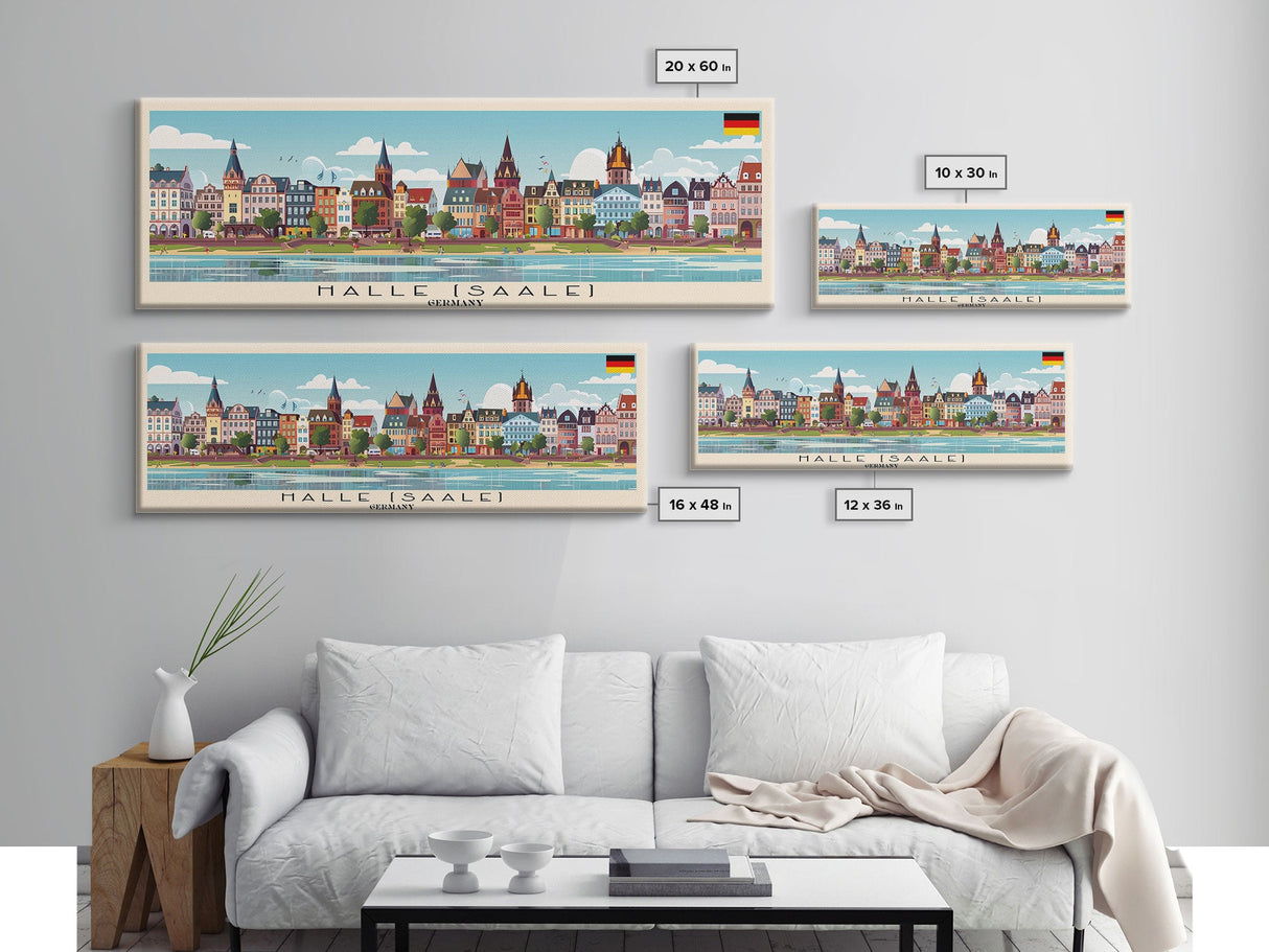 Halle Saale Germany Wall Art, Panoramic Travel Poster, Panoramic Framed Canvas Print, City Wall Art, Wall Hanging Home Decor, Travel Art