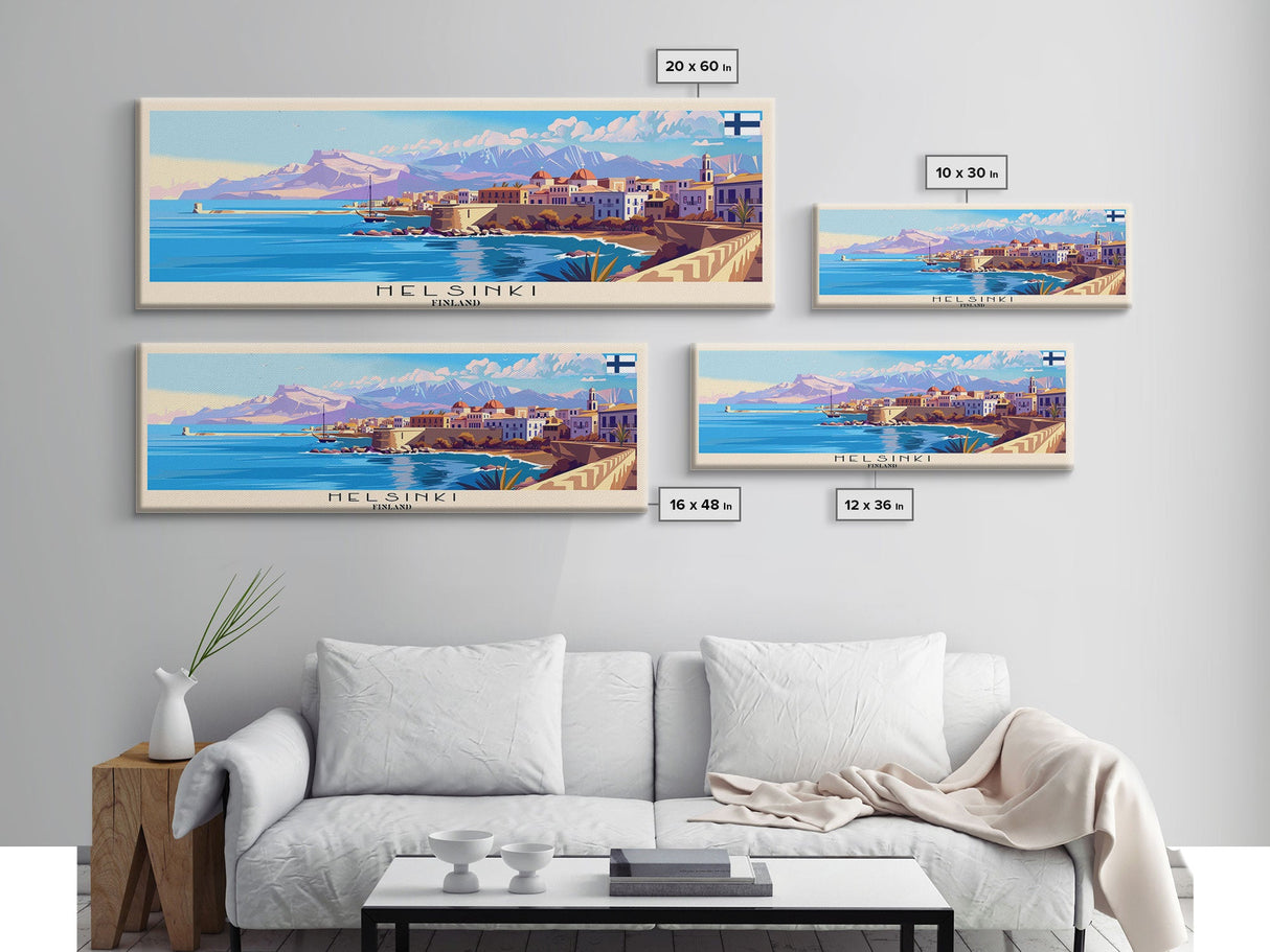 Helsinki Finland Travel Art, City Art, Framed Canvas Print or Metal Wall Art, Europe Travel Poster, Panoramic Wall Art, Extra Wide Wall Art