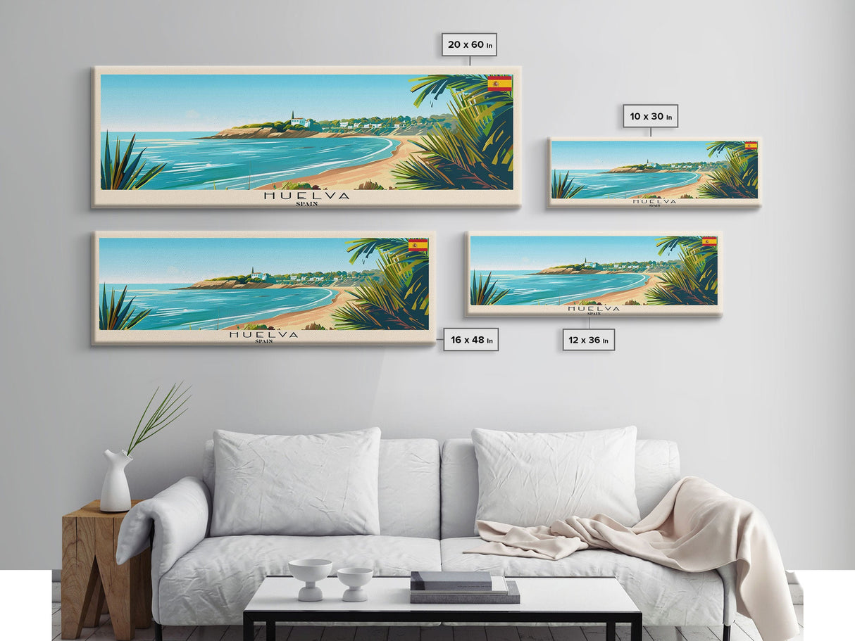 Huelva Spain Panoramic Travel Poster, Framed Canvas Print or Metal Wall Art, Travel Art, Home Decor, Panoramic Painting, Midcentury Art