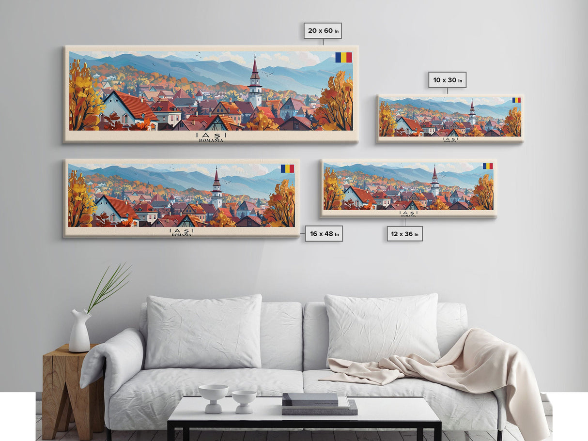 Lasi Romania Wall Art, Panoramic Travel Poster, Panoramic Framed Canvas Print, City Wall Art, Wall Hanging Home Decor, Travel Art