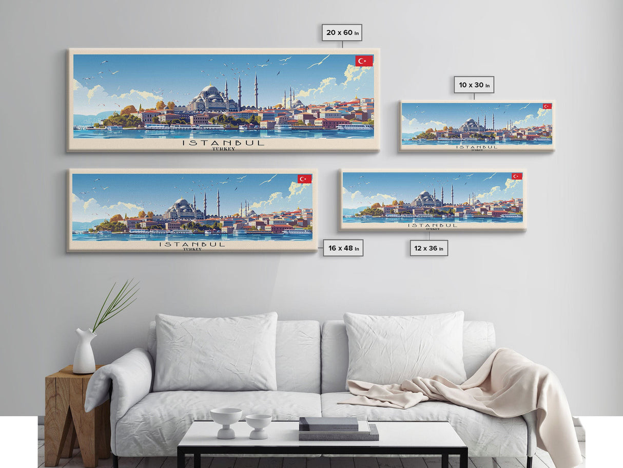 Istanbul Turkey Travel Print Wall Art, Panoramic City Art, Travel Art, Wall Decor, Vacation Gift, Framed Canvas Print Or Metal Art