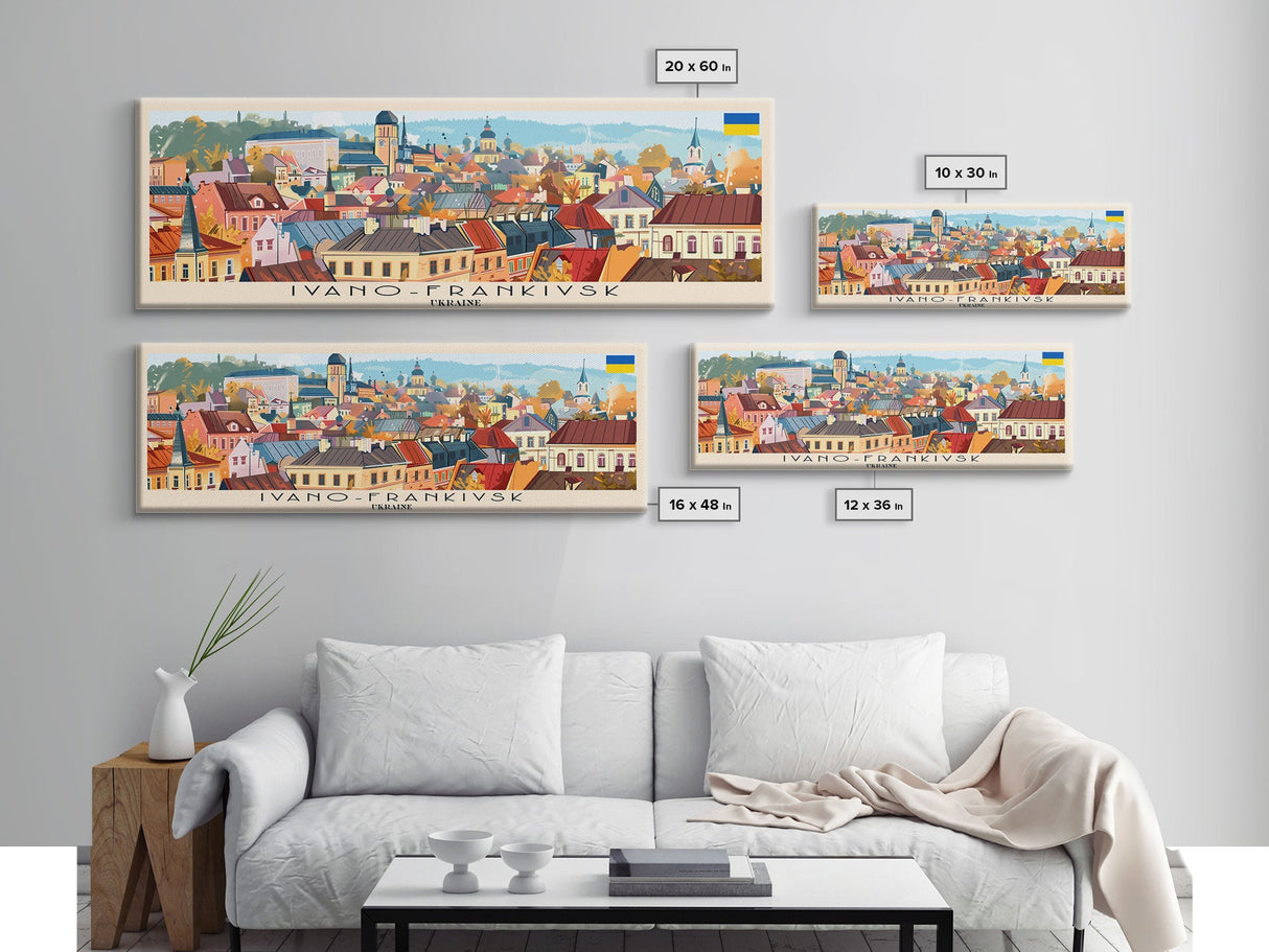 Ivano Frankivsk Travel Art, City Art, Framed Canvas Print or Metal Wall Art, Europe Travel Poster, Panoramic Wall Art, Extra Wide Wall Art