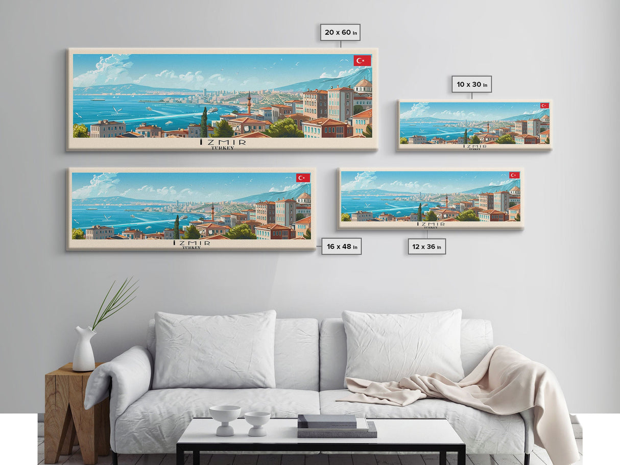 Izmir Turkey Travel Print Wall Art, Panoramic City Art, Travel Art, Wall Decor, Vacation Gift, Framed Canvas Print Or Metal Art