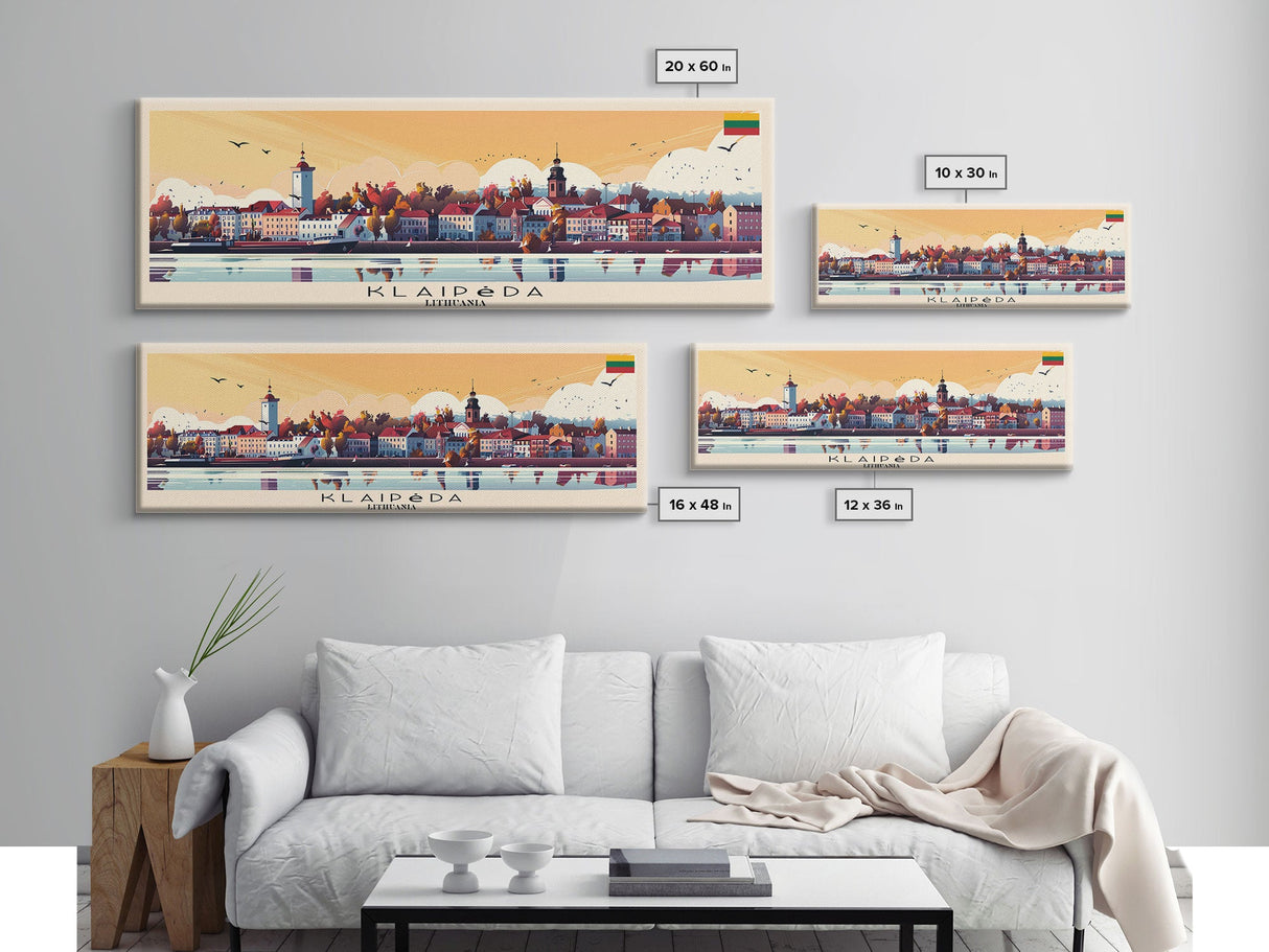 Klaipda Lithuania Wall Art, Panoramic Travel Poster, Panoramic Framed Canvas Print, City Wall Art, Wall Hanging Home Decor, Travel Art