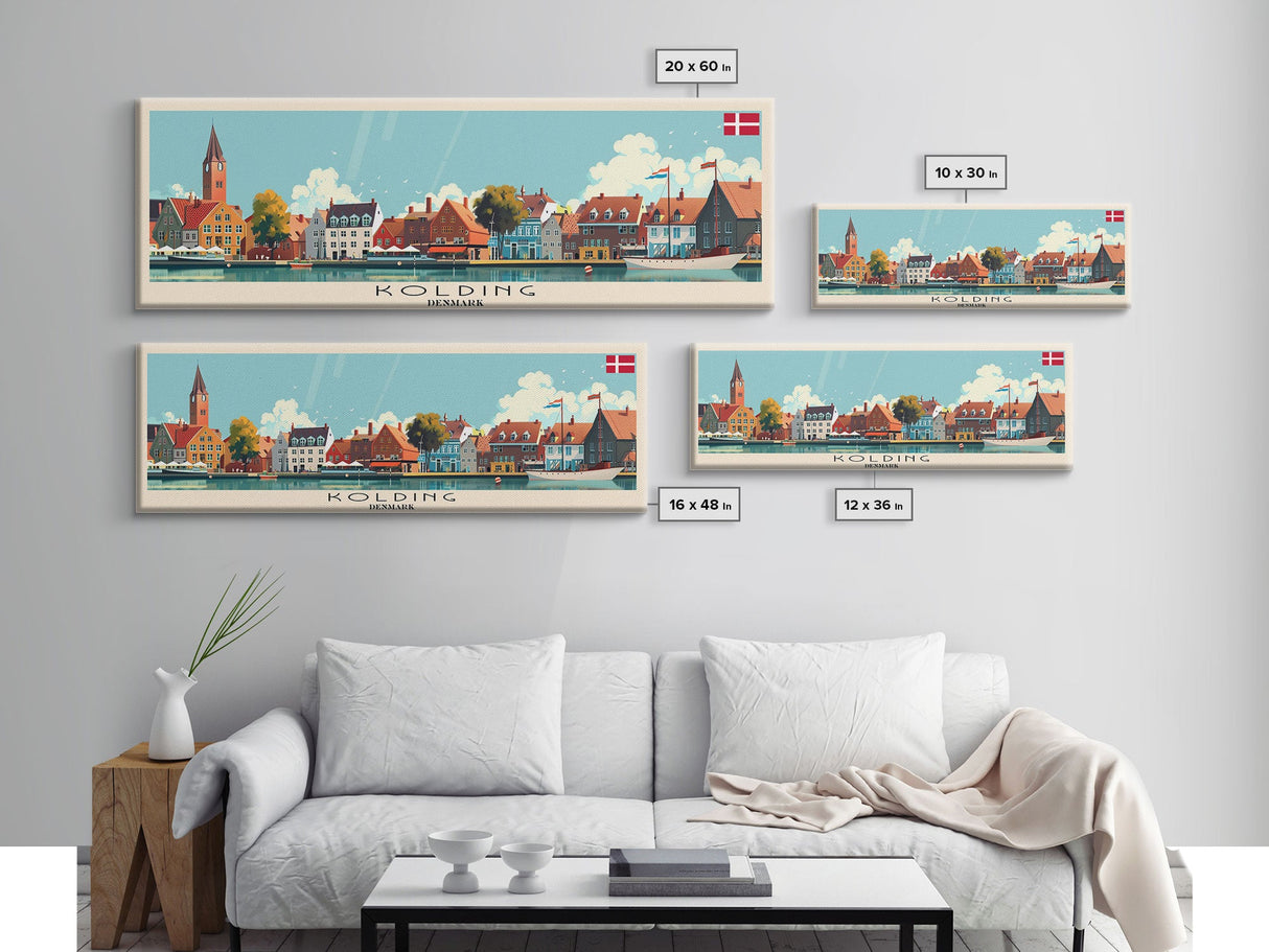 Kolding Denmark Travel Print Wall Art, Panoramic City Art, Travel Art, Wall Decor, Vacation Gift, Framed Canvas Print Or Metal Art