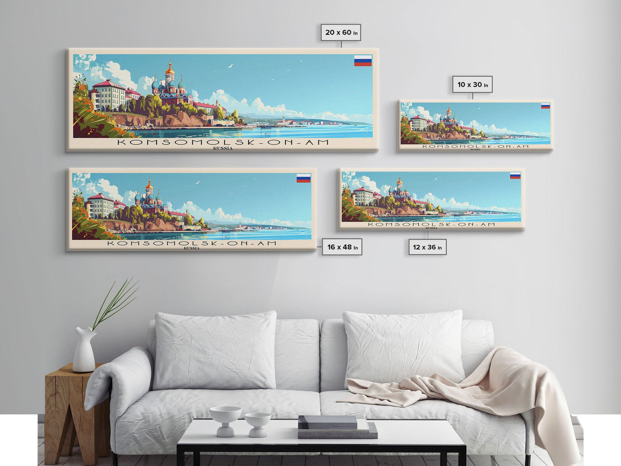 Komsomolsk on Amur Russia Travel Art, City Art, Framed Canvas Print or Metal Wall Art, Europe Travel Poster, Panoramic Wall Art, Extra Wide Wall Art