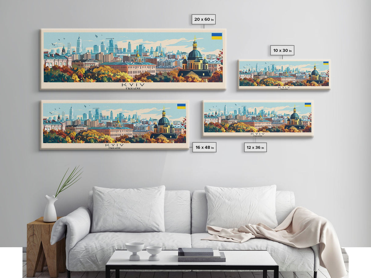 Kyiv Ukraine Wall Art, Panoramic Travel Poster, Panoramic Framed Canvas Print, City Wall Art, Wall Hanging Home Decor, Travel Art