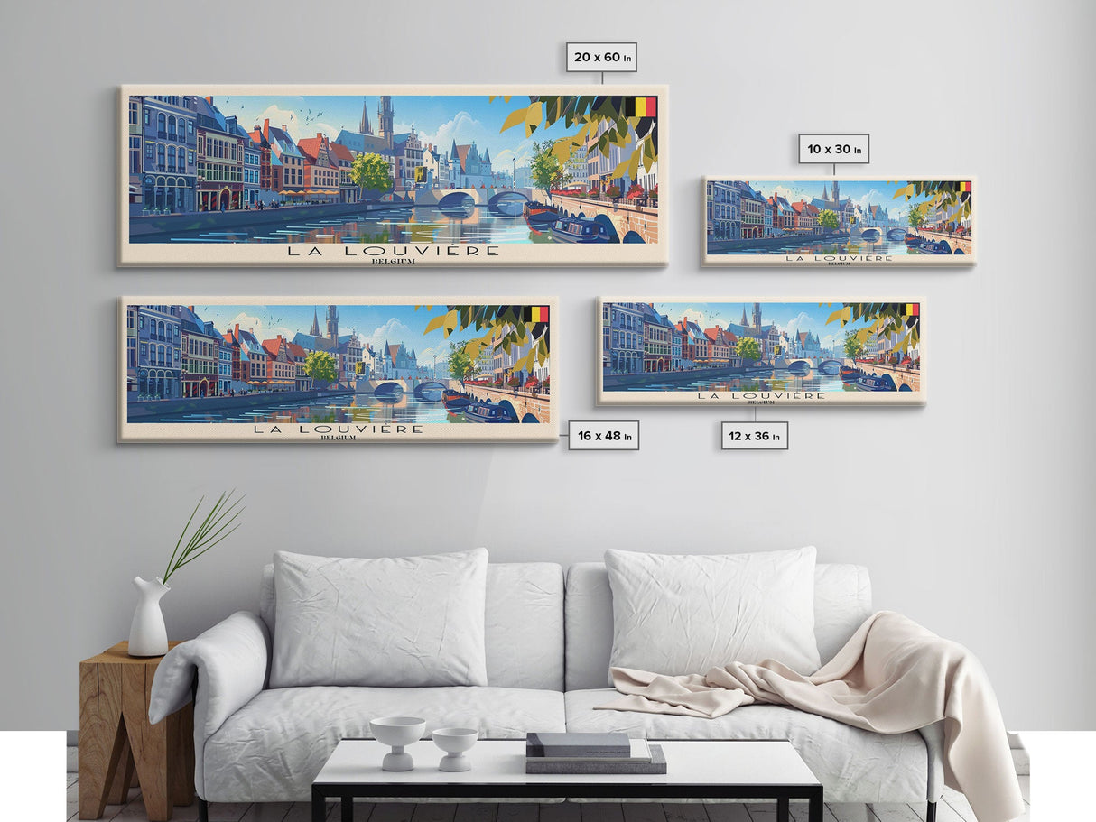 La Louvire Belgium Travel Art, City Art, Framed Canvas Print or Metal Wall Art, Europe Travel Poster, Panoramic Wall Art, Extra Wide Wall Art