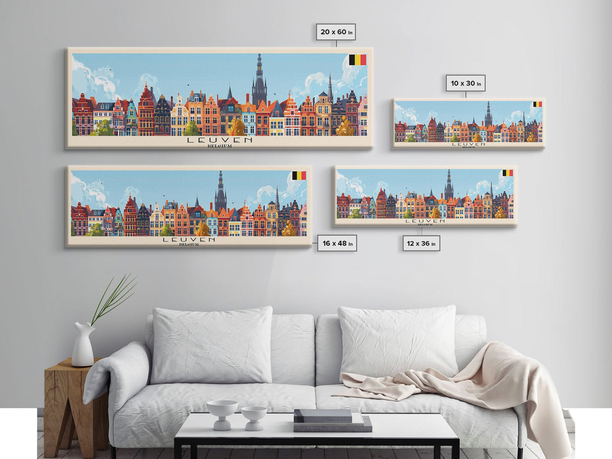 Leuven Belgium Travel Print Wall Art, Panoramic City Art, Travel Art, Wall Decor, Vacation Gift, Framed Canvas Print Or Metal Art