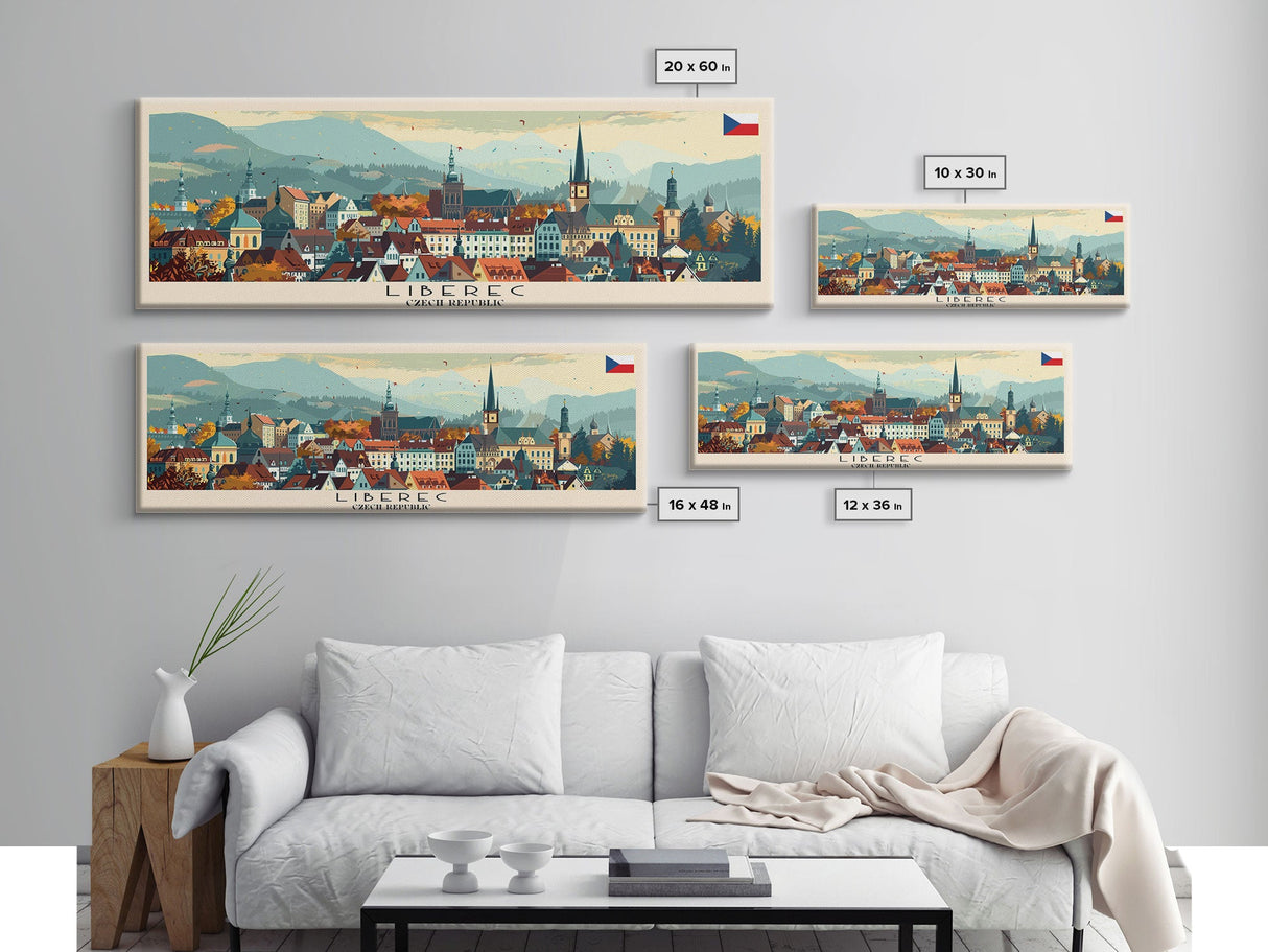 Liberec Czech Republic Travel Art, City Art, Framed Canvas Print or Metal Wall Art, Europe Travel Poster, Panoramic Wall Art, Extra Wide Wall Art