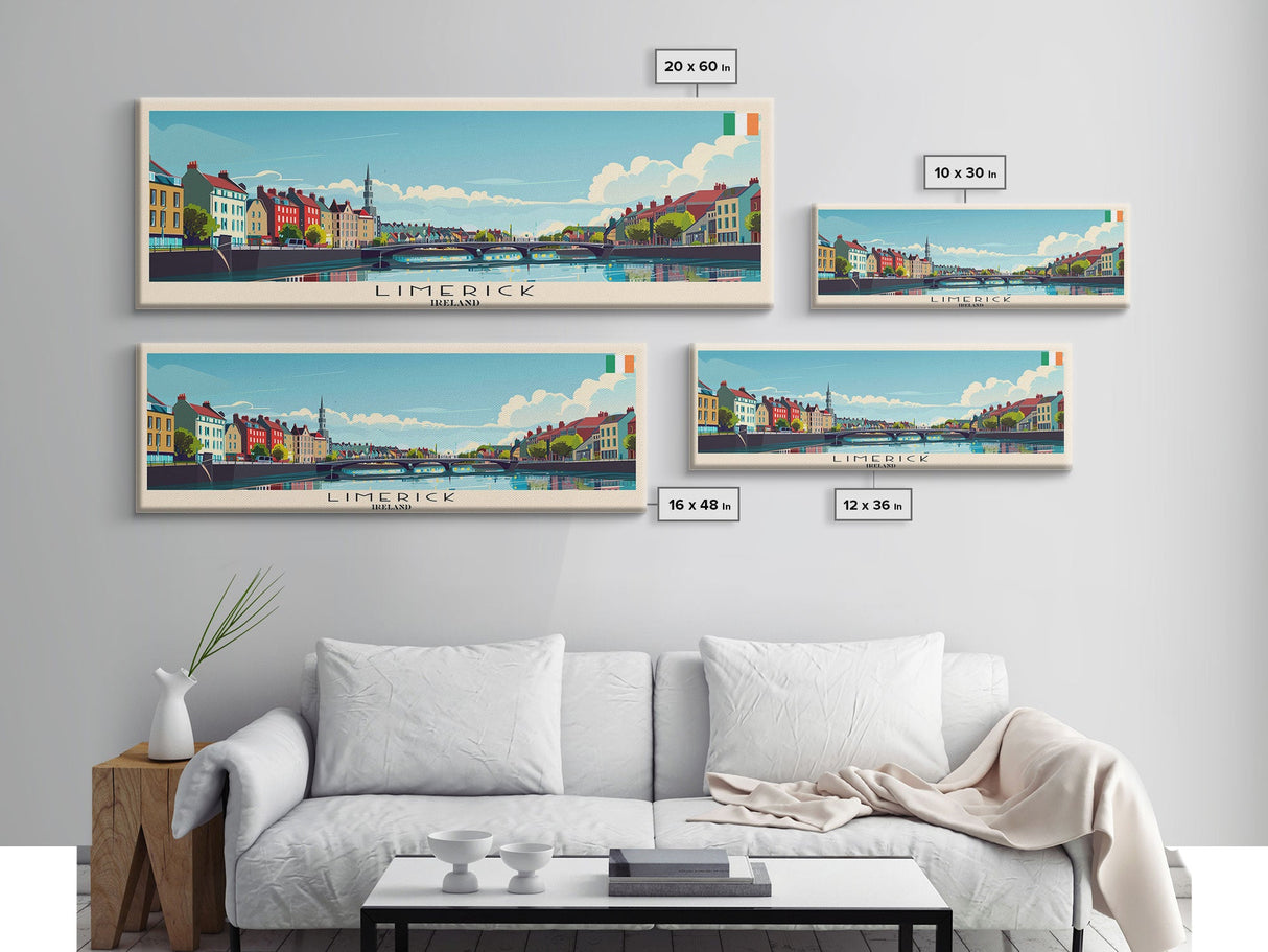 Limerick Ireland Travel Print Wall Art, Panoramic City Art, Travel Art, Wall Decor, Vacation Gift, Framed Canvas Print Or Metal Art