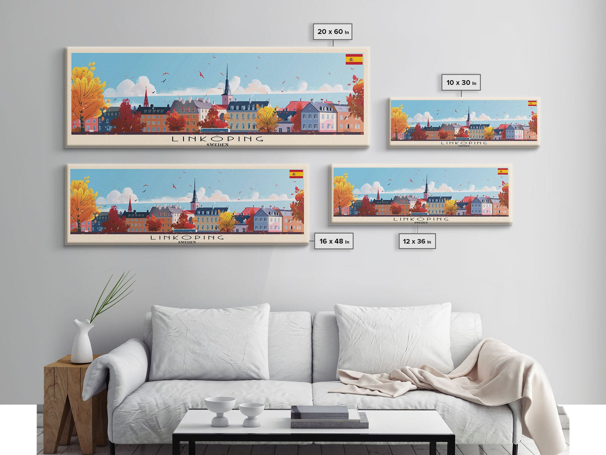 Linkoping Sweden Travel Art, City Art, Framed Canvas Print or Metal Wall Art, Europe Travel Poster, Panoramic Wall Art, Extra Wide Wall Art