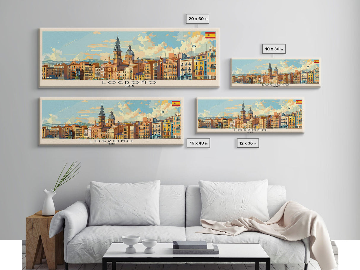 Logrońo Spain Travel Art, City Art, Framed Canvas Print or Metal Wall Art, Europe Travel Poster, Panoramic Wall Art, Extra Wide Wall Art