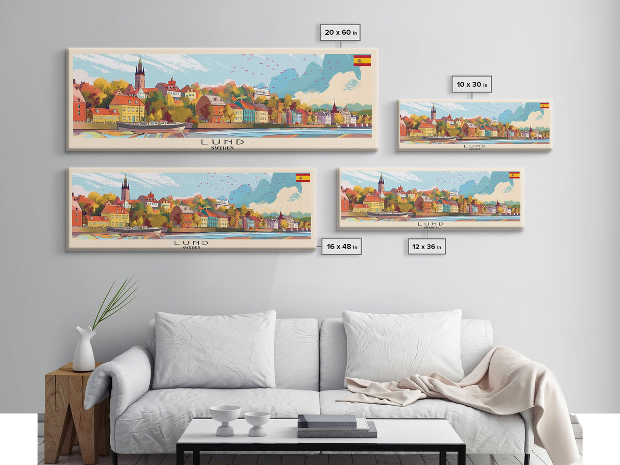 Lund Sweden Travel Print Wall Art, Panoramic City Art, Travel Art, Wall Decor, Vacation Gift, Framed Canvas Print Or Metal Art