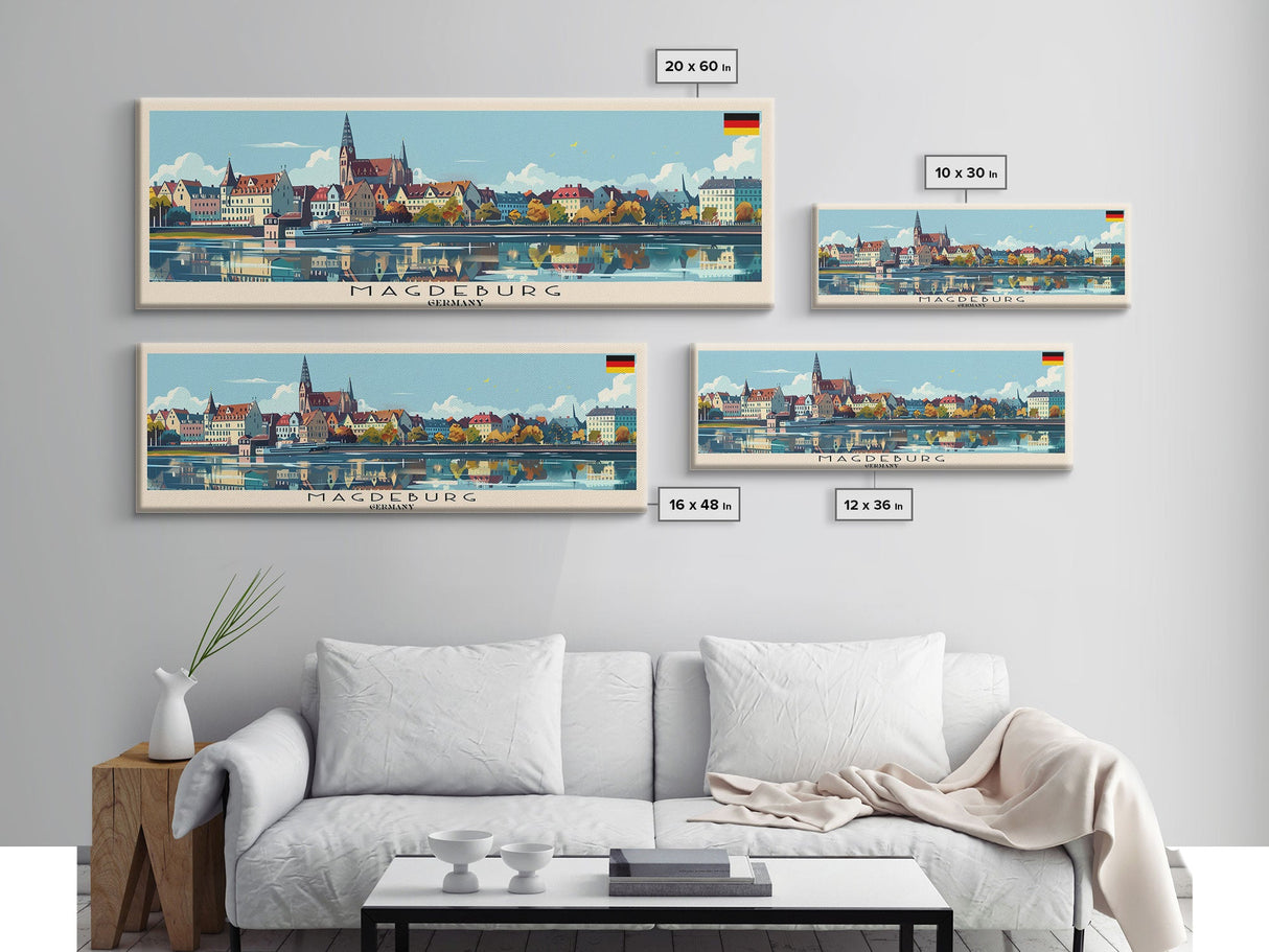 Magdeburg Germany Wall Art, Panoramic Travel Poster, Panoramic Framed Canvas Print, City Wall Art, Wall Hanging Home Decor, Travel Art