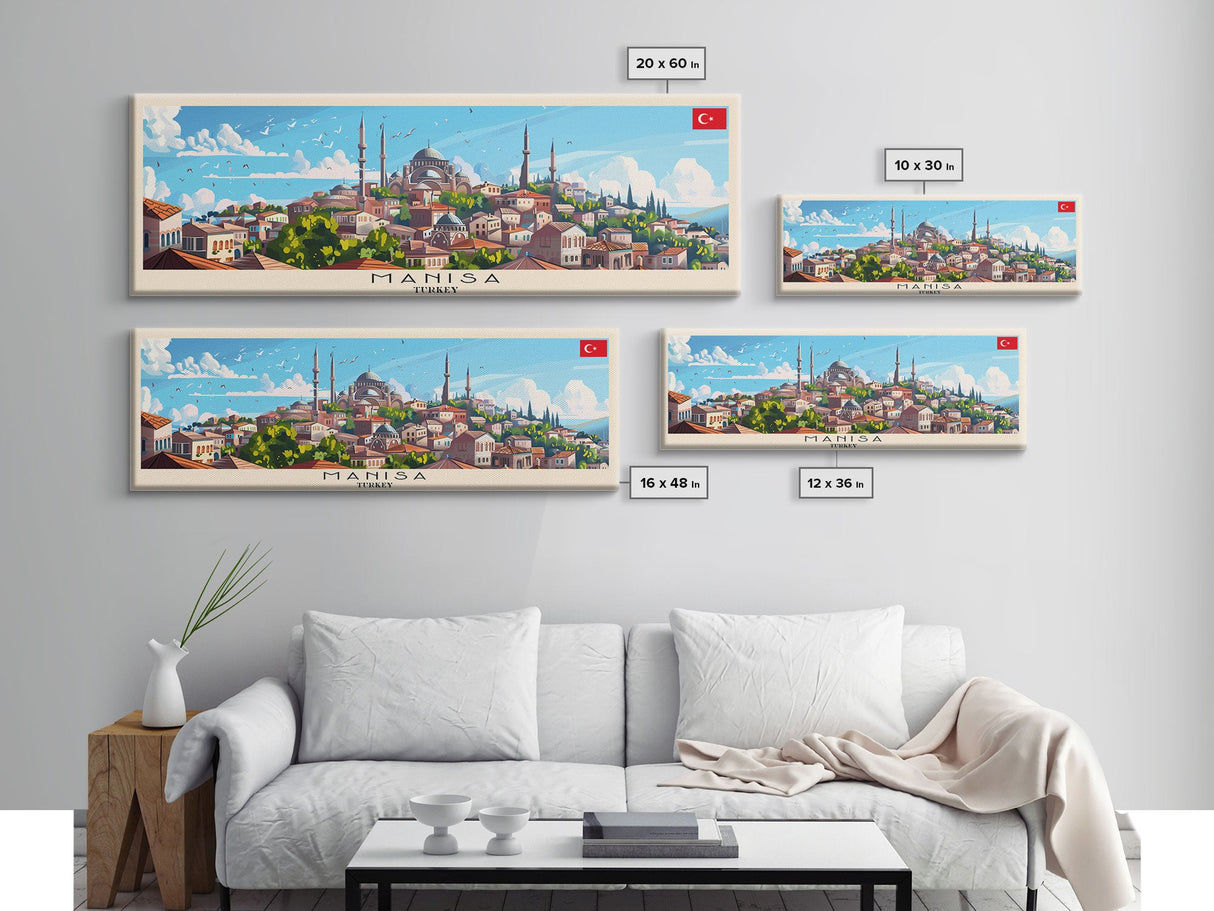 Manisa Turkey Wall Art, Panoramic Travel Poster, Panoramic Framed Canvas Print, City Wall Art, Wall Hanging Home Decor, Travel Art