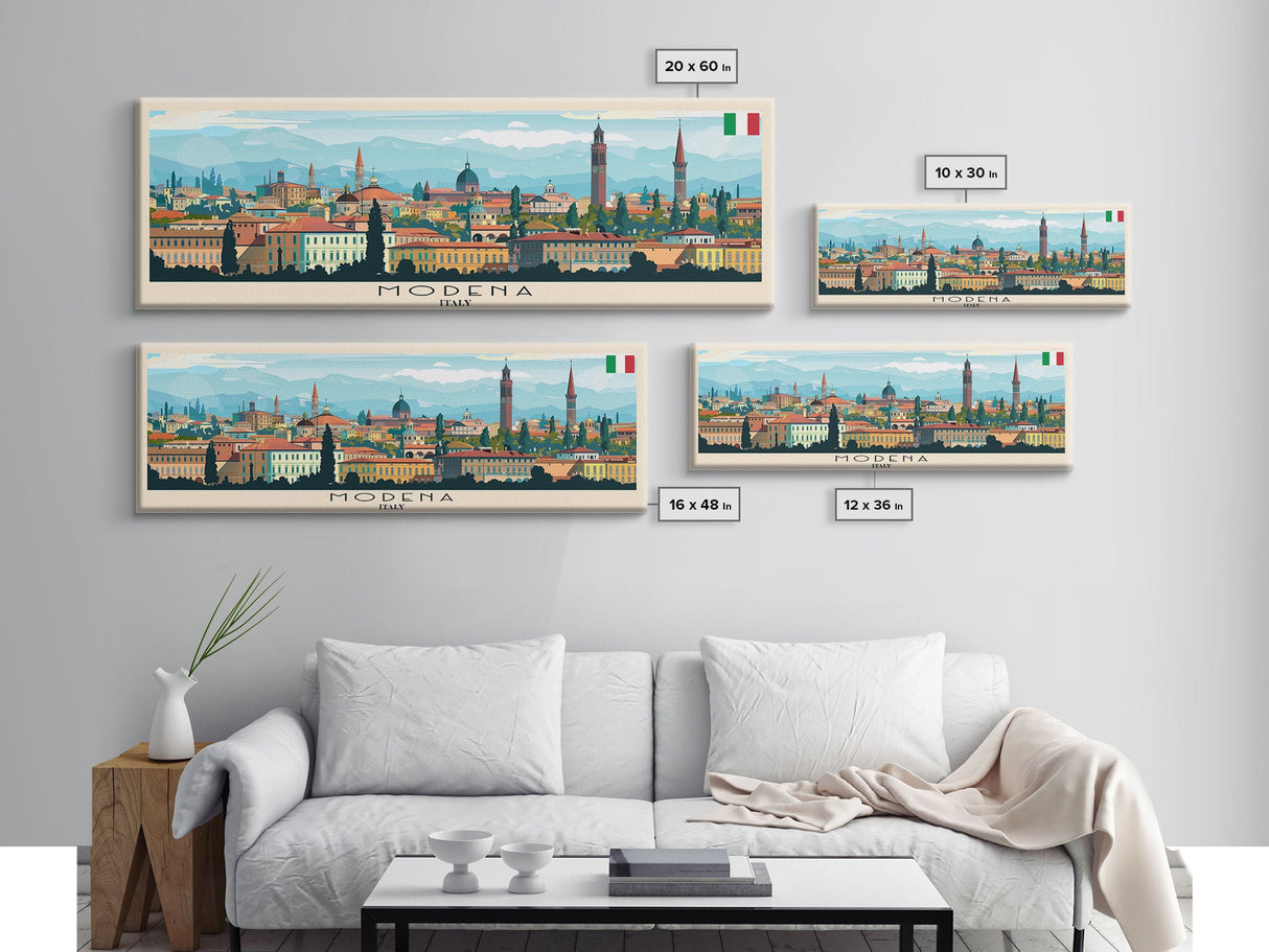 Modena Italy Travel Print Wall Art, Panoramic City Art, Travel Art, Wall Decor, Vacation Gift, Framed Canvas Print Or Metal Art