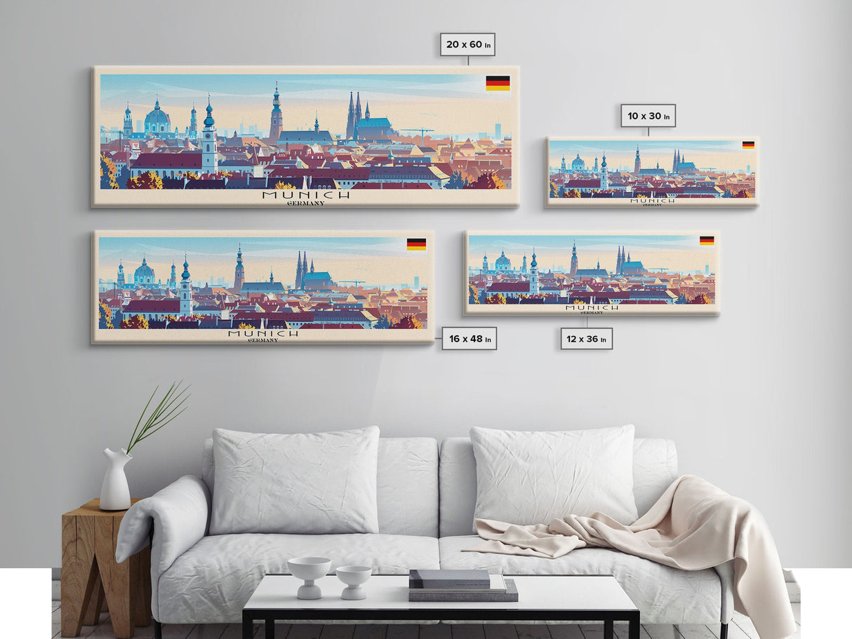 Munich Germany Wall Art, Panoramic Travel Poster, Panoramic Framed Canvas Print, City Wall Art, Wall Hanging Home Decor, Travel Art