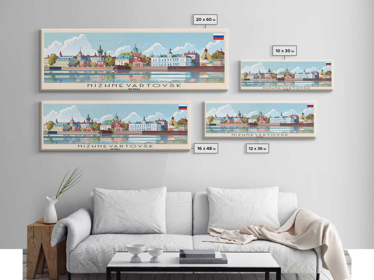 Nizhnevartovsk Russia Travel Art, City Art, Framed Canvas Print or Metal Wall Art, Europe Travel Poster, Panoramic Wall Art, Extra Wide Wall Art