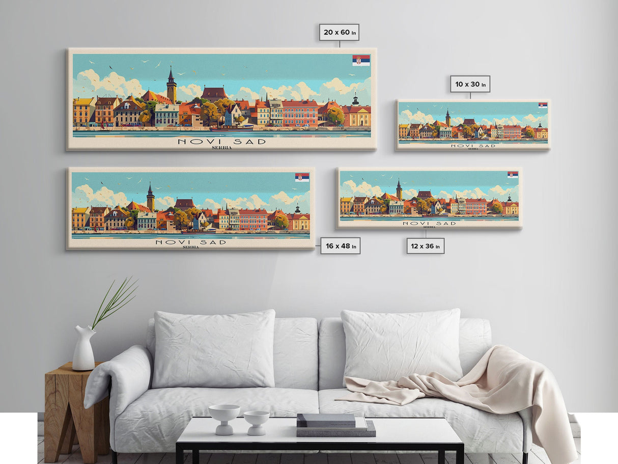 Novi Sad Serbia Travel Art, City Art, Framed Canvas Print or Metal Wall Art, Europe Travel Poster, Panoramic Wall Art, Extra Wide Wall Art