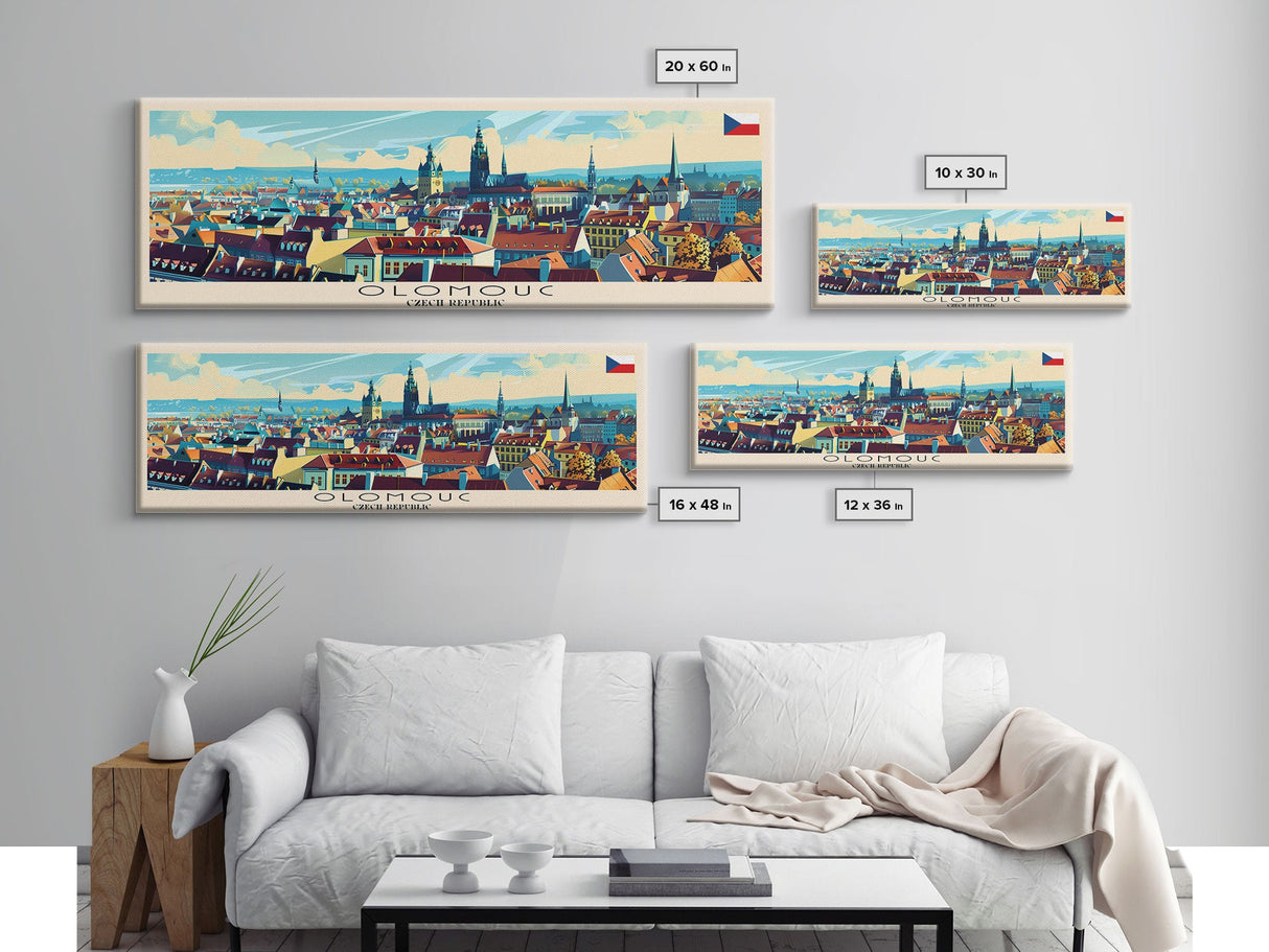 Olomouc Czech Republic Travel Art, City Art, Framed Canvas Print or Metal Wall Art, Europe Travel Poster, Panoramic Wall Art, Extra Wide Wall Art