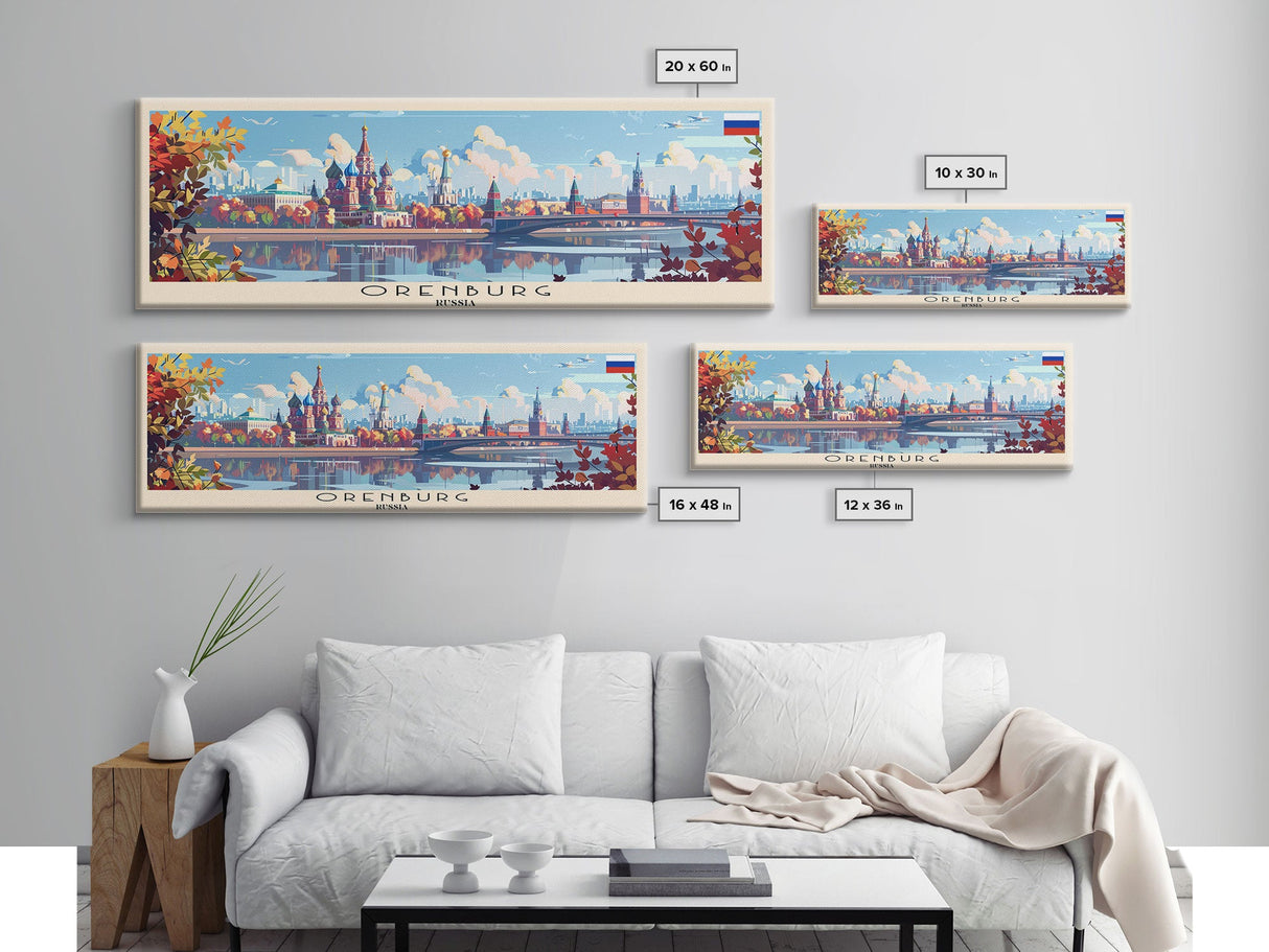 Orenburg Russia Panoramic Travel Poster, Framed Canvas Print or Metal Wall Art, Travel Art, Home Decor, Panoramic Painting, Midcentury Art