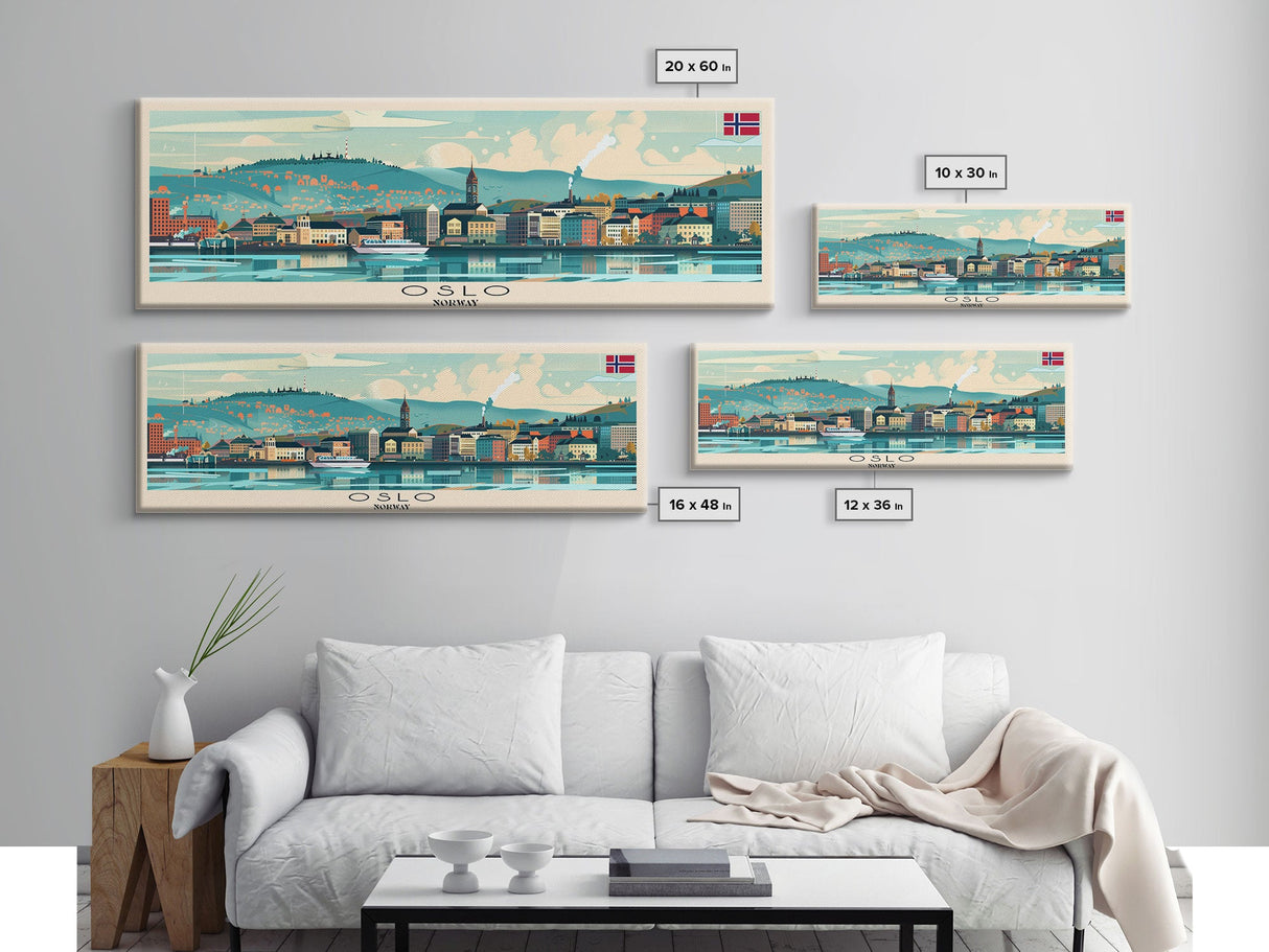 Oslo Norway Travel Art, City Art, Framed Canvas Print or Metal Wall Art, Europe Travel Poster, Panoramic Wall Art, Extra Wide Wall Art